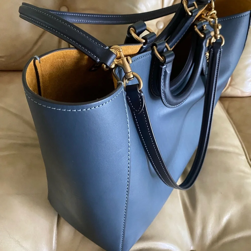 LKNW Coach Rae XL Tote Satchel Glove Tanned Denim Leather Rare Find! - Picture 6 of 16